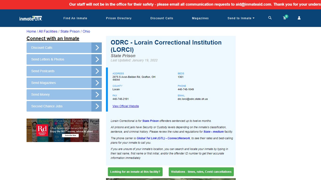 ODRC - Lorain Correctional Institution (LORCI) & Inmate ...